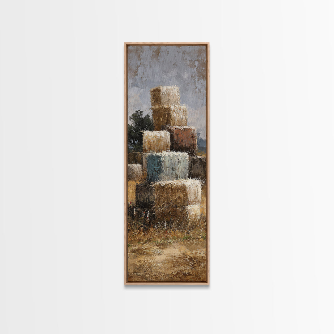 Hay Bales in Late Afternoon Sun Framed Canvas Print, Country Art, Printable Art, Farmhouse Decor, Country, French Country, COU-1x3-80