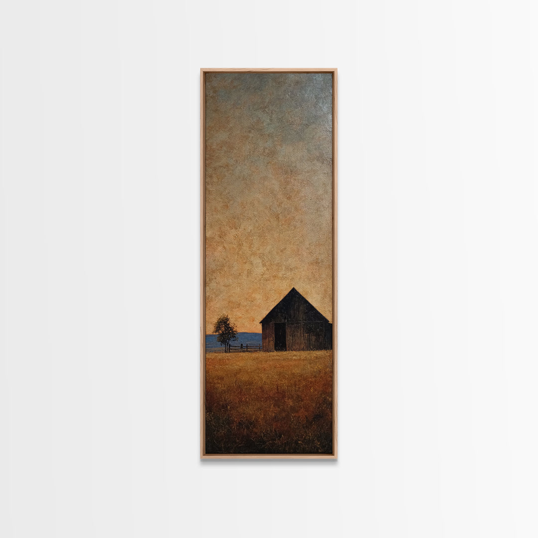 Rustic Barn Silhouette Framed Canvas Print, Country Art, Eclectic Wall Art, Farmhouse Decor, Fine Art, Country, Boho Decor, COU-1x3-87