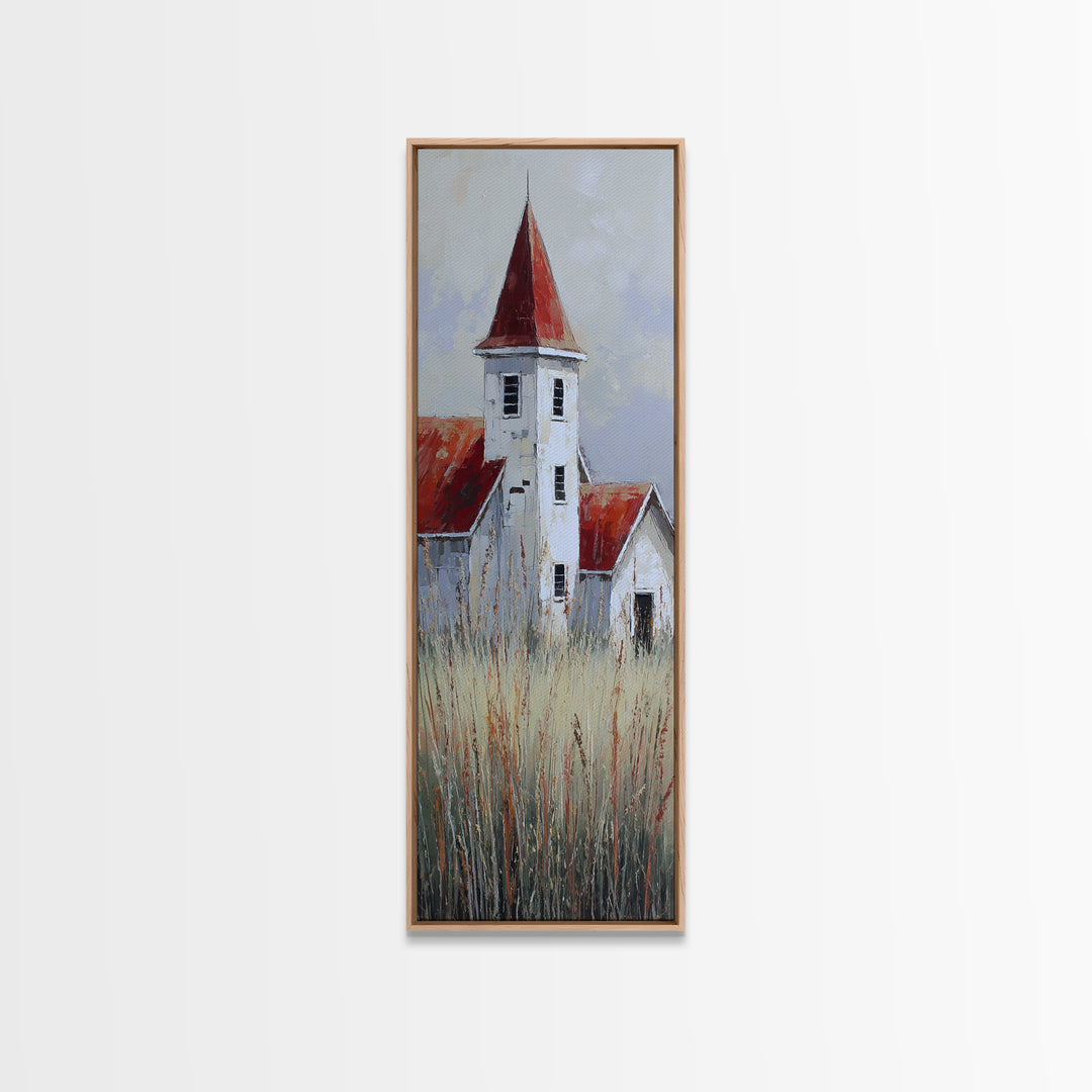 White Farmhouse Surrounded by Tall Grass Canvas Print, Country Art, Modern Decor, Farmhouse Decor, Fine Art, Country, COU-1x3-94