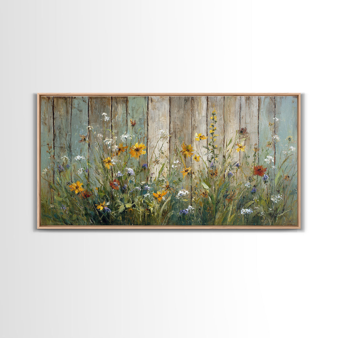Wildflower Meadow Beside an Old Fence Canvas Print, Country Art, Statement Artwork, Farmhouse Decor, Fine Art, Country, COU-2x1-22
