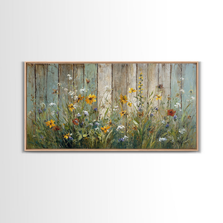 Wildflower Meadow Beside an Old Fence Canvas Print, Country Art, Statement Artwork, Farmhouse Decor, Fine Art, Country, COU-2x1-22