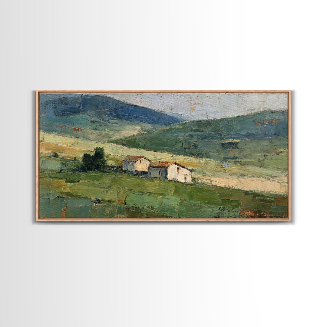 Country Road Disappearing into Green Hills Framed Canvas Print, Country Art, Modern Decor, Farmhouse Decor, Oil Painting, COU-2x1-27