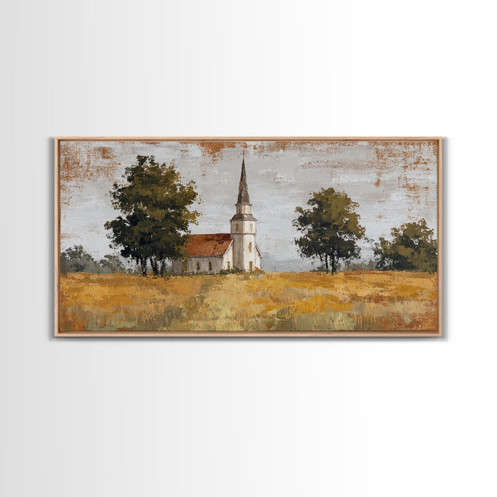 Country Church Steeple Beyond Trees Canvas Print, Country Art, Digital Prints, Farmhouse Decor, Oil Painting, Country, COU-2x1-39