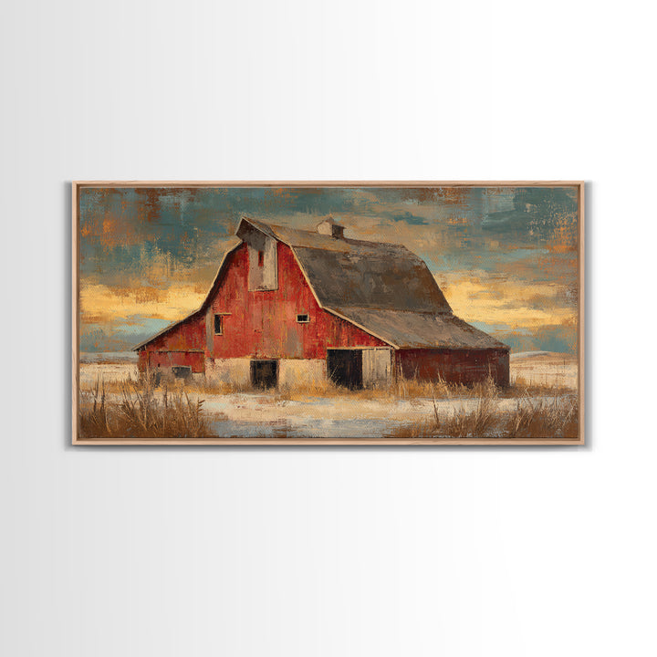Rustic Barn Silhouette Canvas Print, Country Art, Large Wall Art, Farmhouse Decor, Oil Painting, Country, Eclectic Wall Art, COU-2x1-47