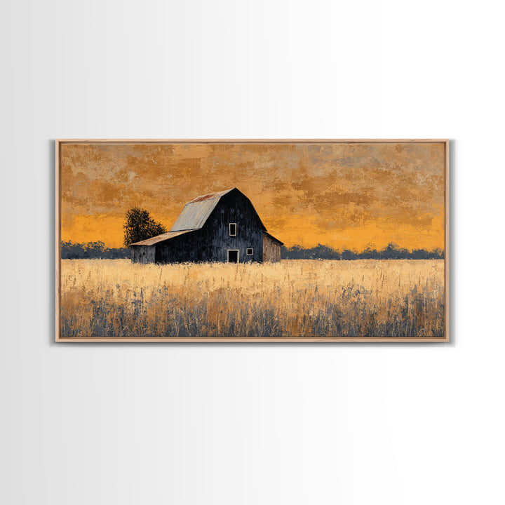 Rustic Barn Silhouette Canvas Print, Country Art, Landscape Painting, Farmhouse Decor, Abstract Art, Country, Statement Artwork, COU-2x1-71