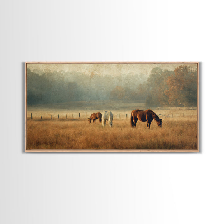 Rolling Pasture with Grazing Horses at Sunrise Canvas Print, Country Art, Large Wall Art, Farmhouse Decor, Fine Art, Country, COU-2x1-93