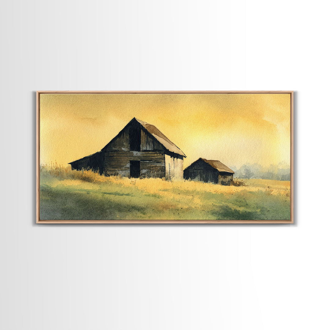 Rustic Barn Silhouette Framed Canvas Print, Country Art, Landscape Wall Art, Farmhouse Decor, Fine Art, Country, COU-2x1-95