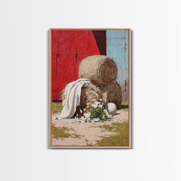 Hay Bales in Late Afternoon Sun Framed Canvas Print, Country Art, Luxury Decor, Farmhouse Decor, Fine Art, Country, COU-2x3-100