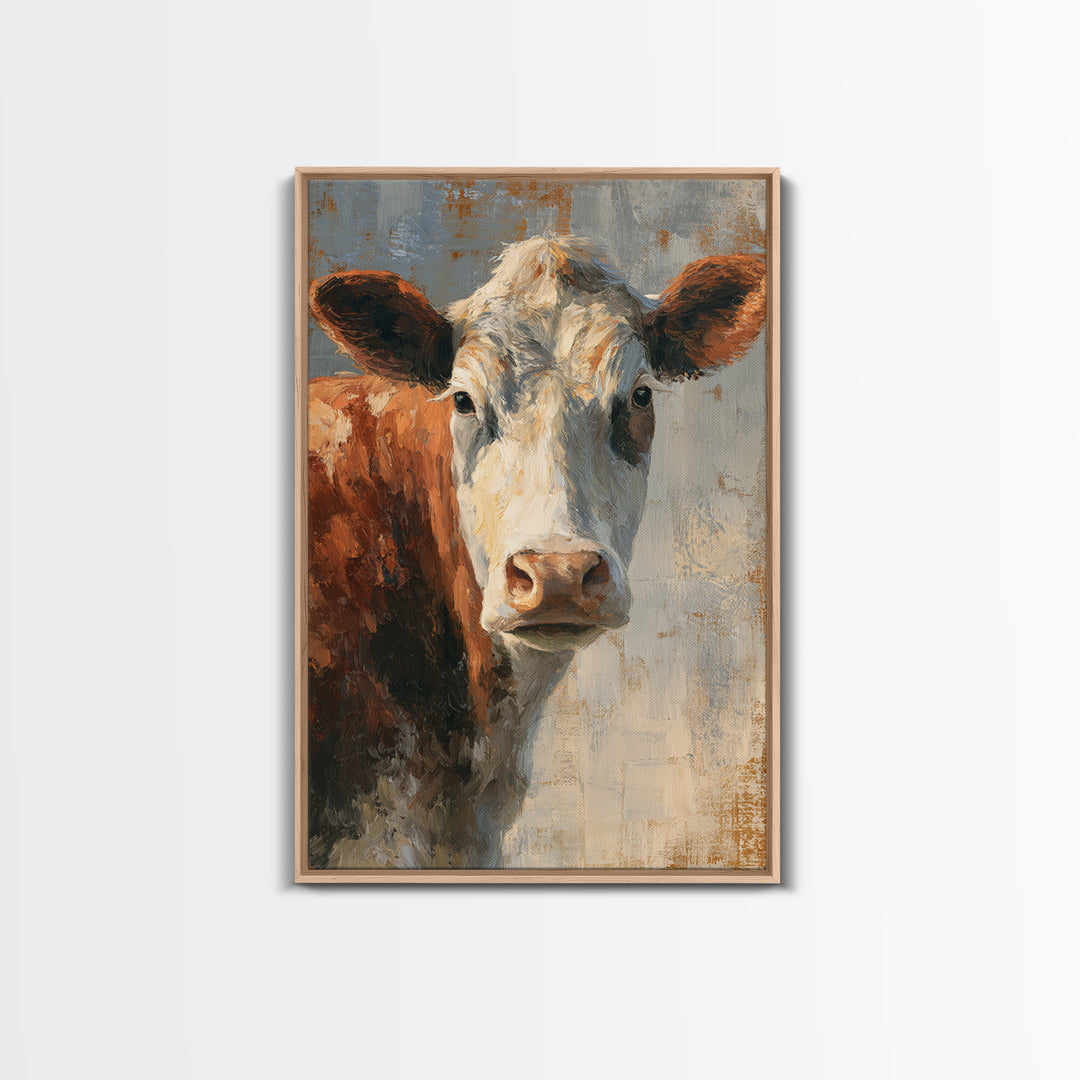 Cow Portrait with Gentle Farmhouse Personality Framed Canvas Print, Country Art, Minimalist Decor, Farmhouse Decor, Country, COU-2x3-12
