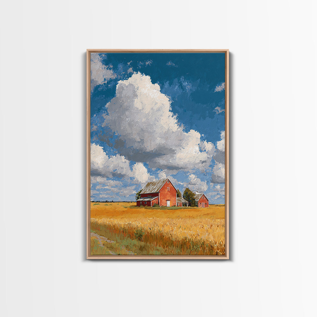 Cornfield under Dramatic Summer Clouds Framed Canvas Print, Country Art, Statement Artwork, Farmhouse Decor, Abstract Art, COU-2x3-2