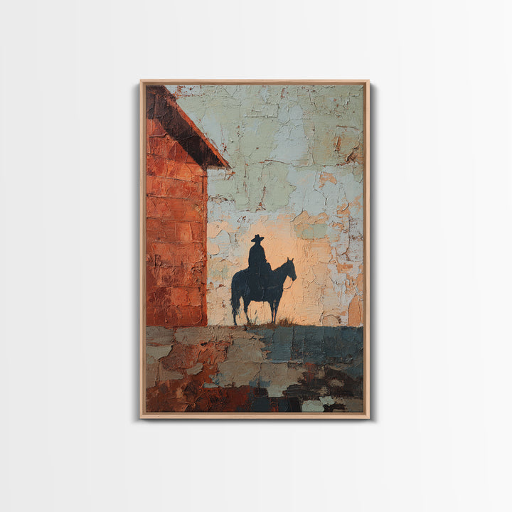 Horse and Rider Silhouette at Dusk Framed Canvas Print, Country Art, Wall Art, Farmhouse Decor, Fine Art, Country, COU-2x3-25