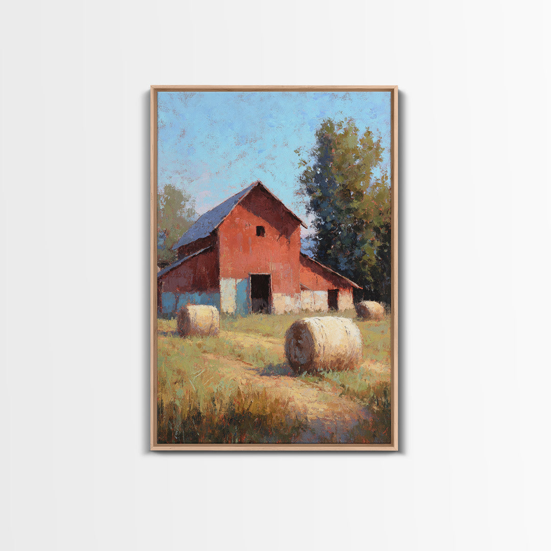 Hay Bales in Late Afternoon Sun Framed Canvas Print, Country Art, Printable Art, Farmhouse Decor, Country, French Country, COU-2x3-28