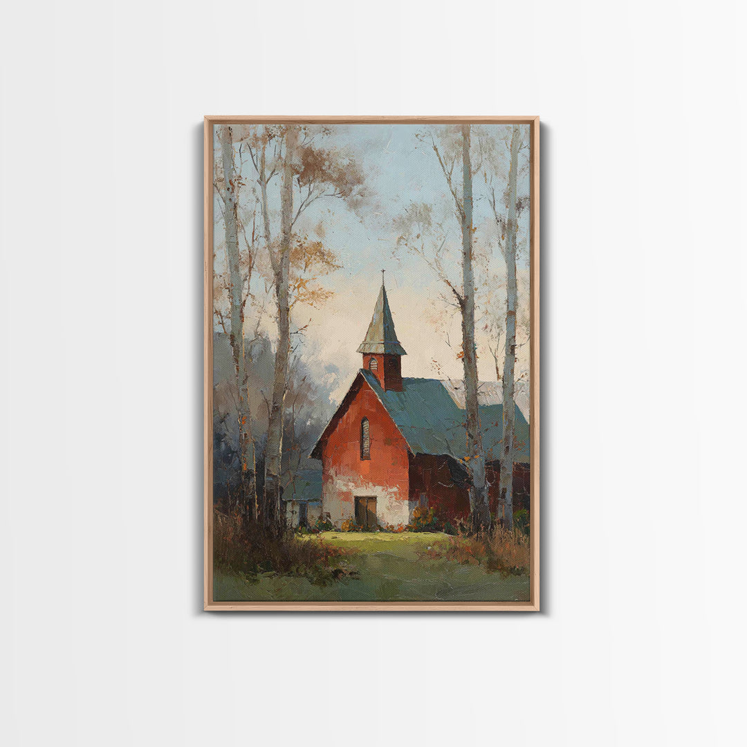 Country Church Steeple Beyond Trees Framed Canvas Print, Country Art, Gallery Wall Art, Farmhouse Decor, Fine Art, Country, COU-2x3-3