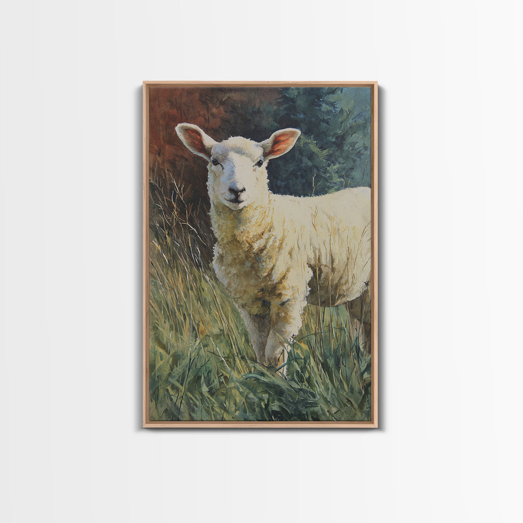 Watercolor Sheep in a Green Pasture Canvas Print, Country Art, Fine Art Print, Farmhouse Decor, Country, Digital Prints, COU-2x3-31
