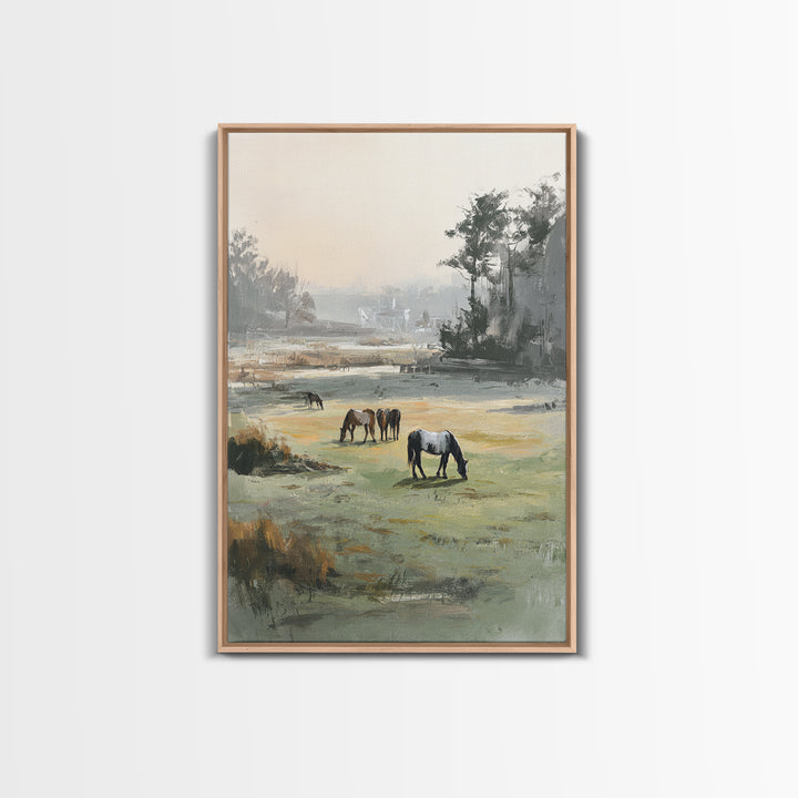 Rolling Pasture with Grazing Horses at Sunrise Canvas Print, Country Art, Original Painting, Farmhouse Decor, Country, COU-2x3-33
