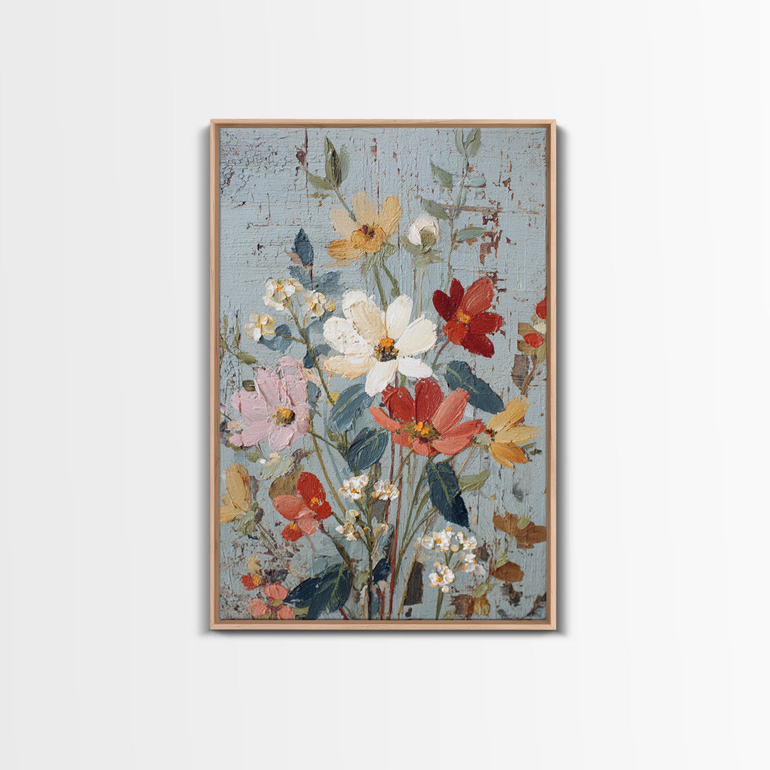 Wildflower Meadow Beside an Old Fence Framed Canvas Print, Country Art, Farmhouse Decor, Watercolor Art, Country, COU-2x3-34