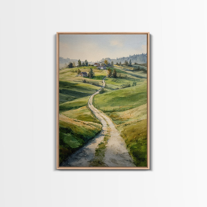 Country Road Disappearing into Green Hills Canvas Print, Country Art, Minimalist Decor, Farmhouse Decor, Fine Art, Country, COU-2x3-39