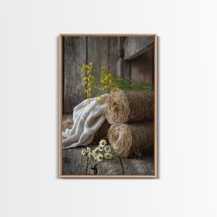 Hay Bales in Late Afternoon Sun Framed Canvas Print, Country Art, Fine Art Print, Farmhouse Decor, Fine Art, Country, COU-2x3-4