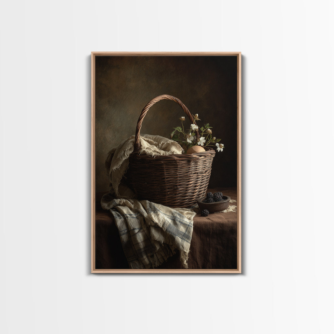 Blackberry Basket with Linen Cloth Canvas Print, Country Art, Home Decor, Farmhouse Decor, Abstract Art, Country, Printable Art, COU-2x3-5