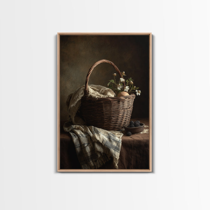 Blackberry Basket with Linen Cloth Canvas Print, Country Art, Home Decor, Farmhouse Decor, Abstract Art, Country, Printable Art, COU-2x3-5