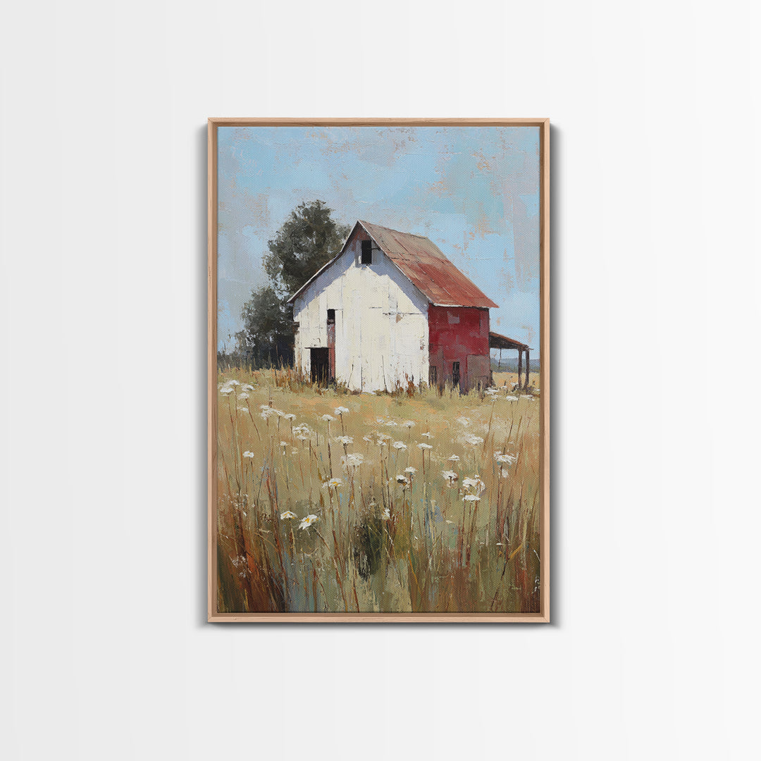 White Farmhouse Surrounded by Tall Grass Canvas Print, Country Art, Home Decor, Farmhouse Decor, Oil Painting, Country, COU-2x3-66