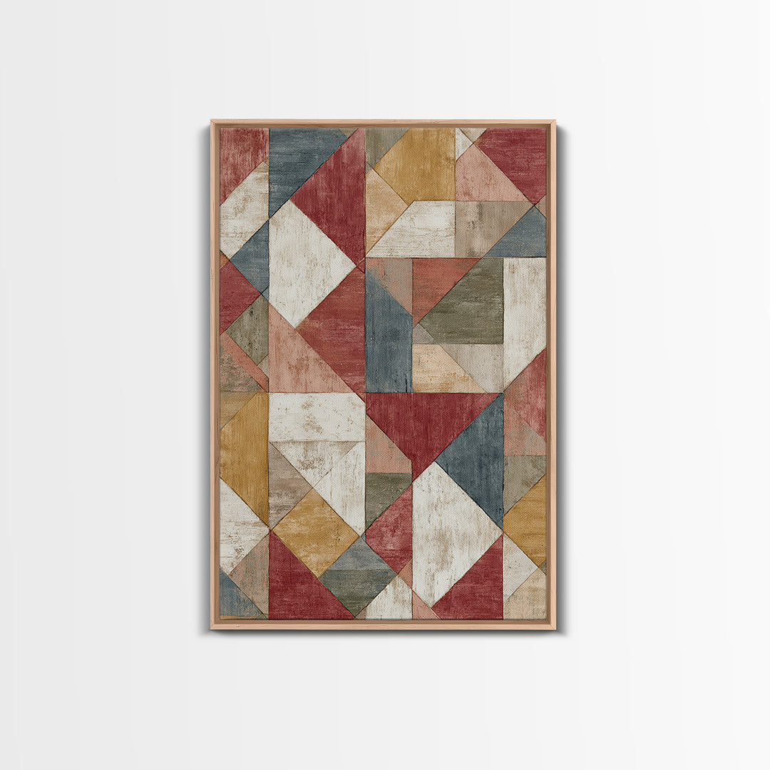 Quilt Geometric Folk Pattern Framed Canvas Print, Country Art, Original Painting, Farmhouse Decor, Fine Art, Country, COU-2x3-68