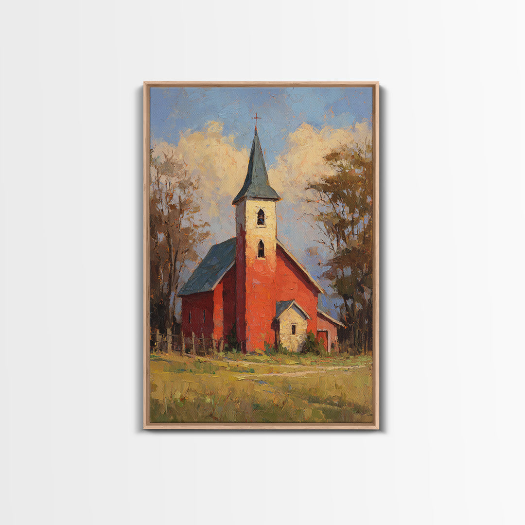 Country Church Steeple Beyond Trees Framed Canvas Print, Country Art, Printable Wall Art, Farmhouse Decor, Fine Art, Country, COU-2x3-75