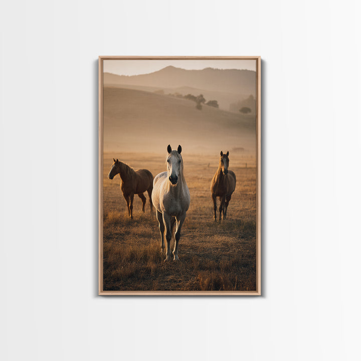 Rolling Pasture with Grazing Horses at Sunrise Canvas Print, Country Art, Printable Art, Farmhouse Decor, Oil Painting, Country, COU-2x3-81