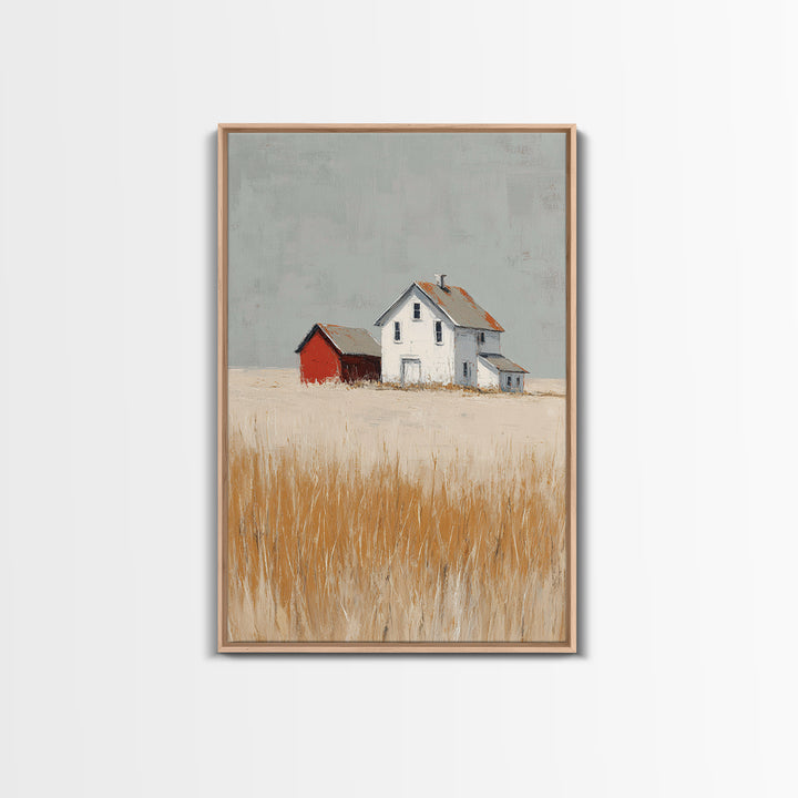 White Farmhouse Surrounded by Tall Grass Framed Canvas Print, Country Art, Printable Wall Art, Farmhouse Decor, Country, COU-2x3-90