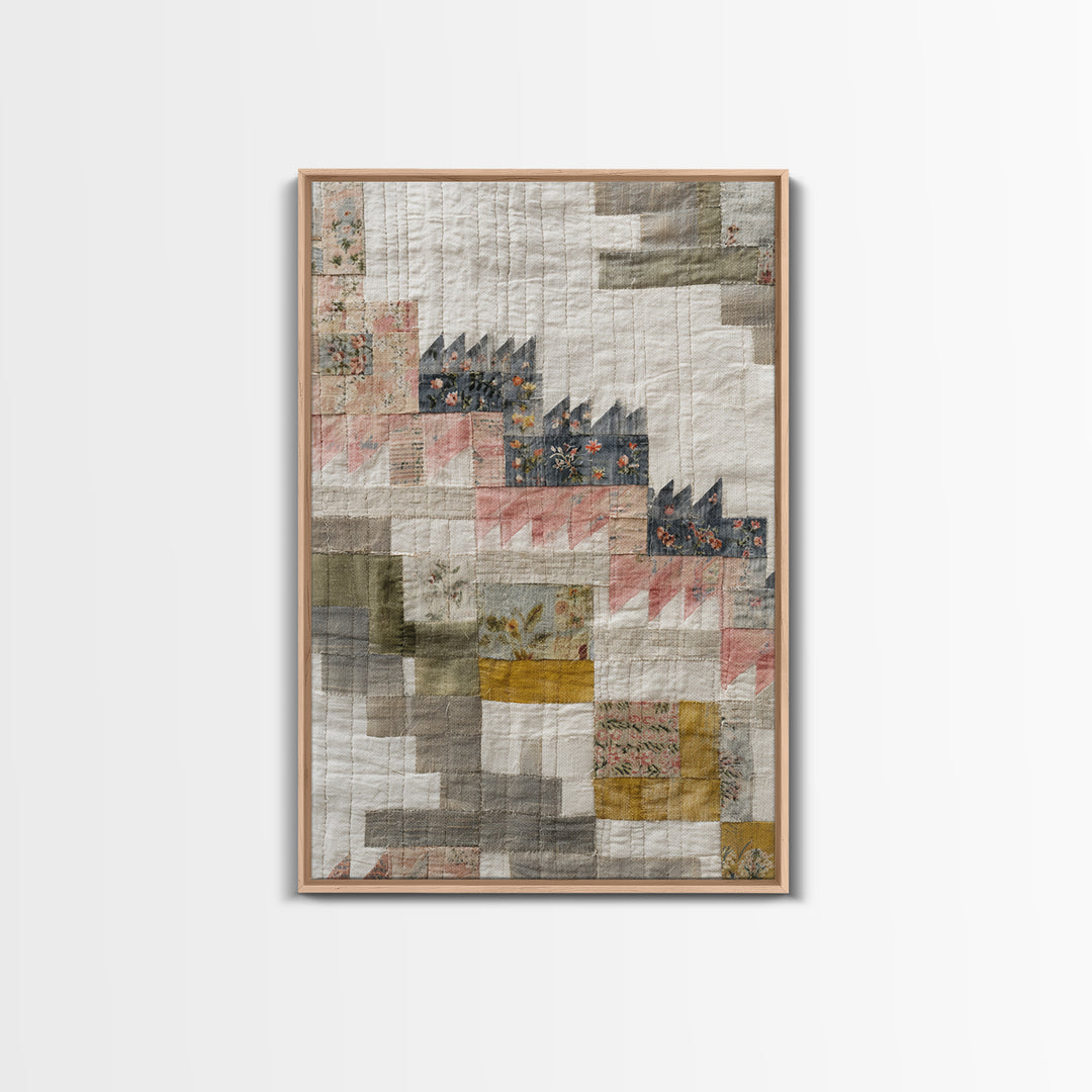 Quilt Geometric Folk Pattern Framed Canvas Print, Country Art, Gallery Decor, Farmhouse Decor, Fine Art, Country, COU-2x3-92