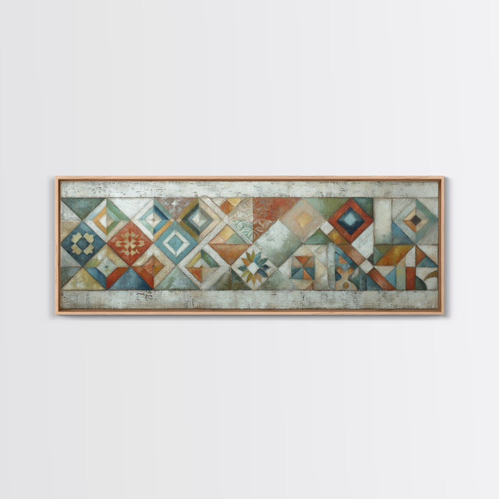Quilt Geometric Folk Pattern Canvas Print, Country Art, Neutral Decor, Farmhouse Decor, Fine Art, Country, Home Decor, COU-3x1-100