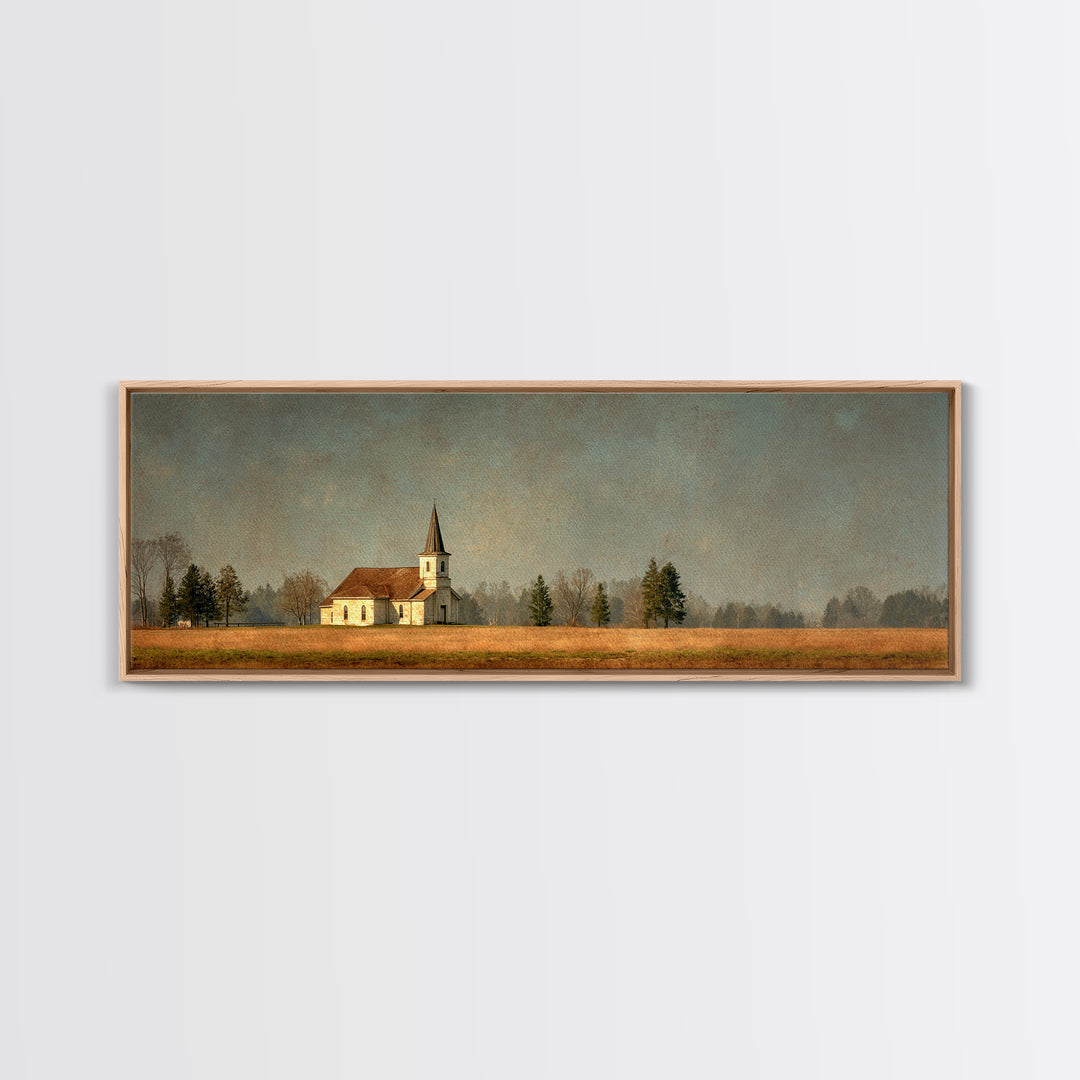 Country Church Steeple Beyond Trees Canvas Print, Country Art, Farmhouse Wall Art, Farmhouse Decor, Watercolor Art, Country, COU-3x1-11