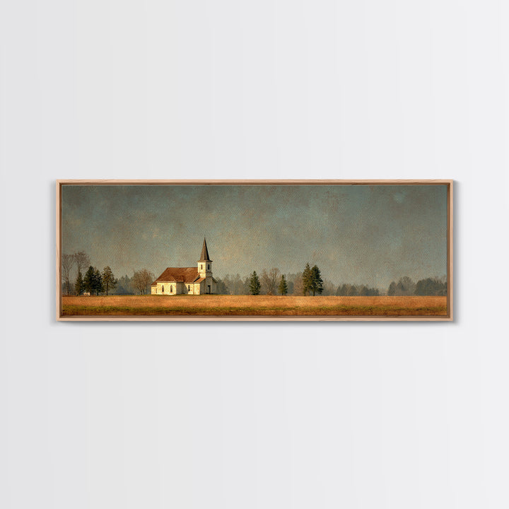 Country Church Steeple Beyond Trees Canvas Print, Country Art, Farmhouse Wall Art, Farmhouse Decor, Watercolor Art, Country, COU-3x1-11