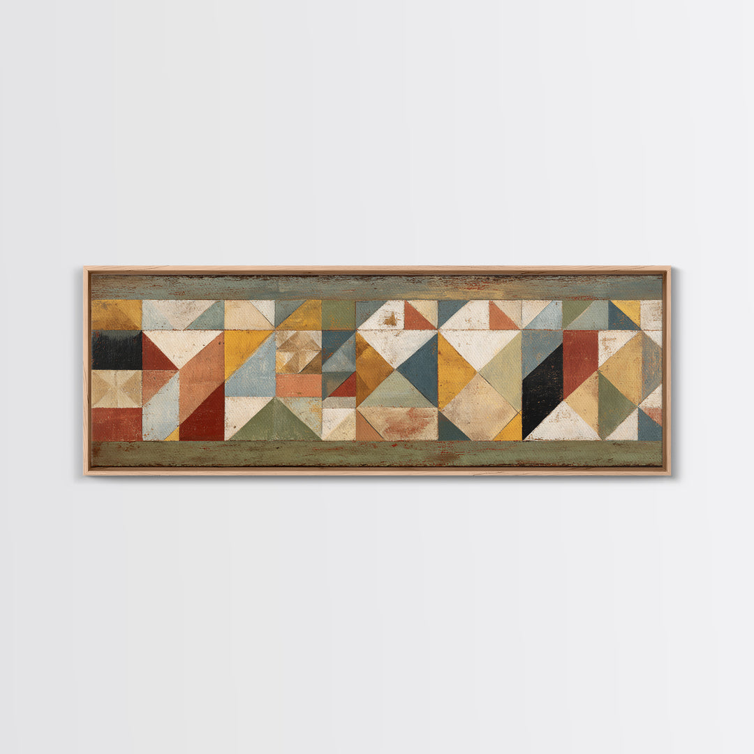 Quilt Geometric Folk Pattern Framed Canvas Print, Country Art, Gallery Wall Art, Farmhouse Decor, Abstract Art, Country, COU-3x1-28