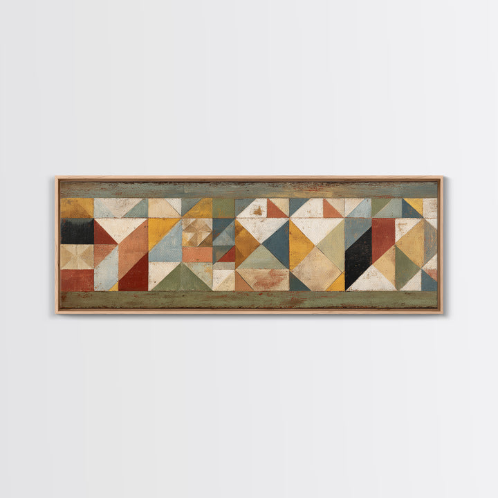 Quilt Geometric Folk Pattern Framed Canvas Print, Country Art, Gallery Wall Art, Farmhouse Decor, Abstract Art, Country, COU-3x1-28