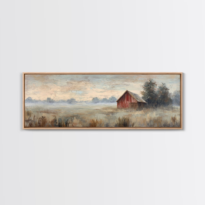 Deer Crossing a Misty Morning Field Canvas Print, Country Art, Gallery Decor, Farmhouse Decor, Fine Art, Country, COU-3x1-3