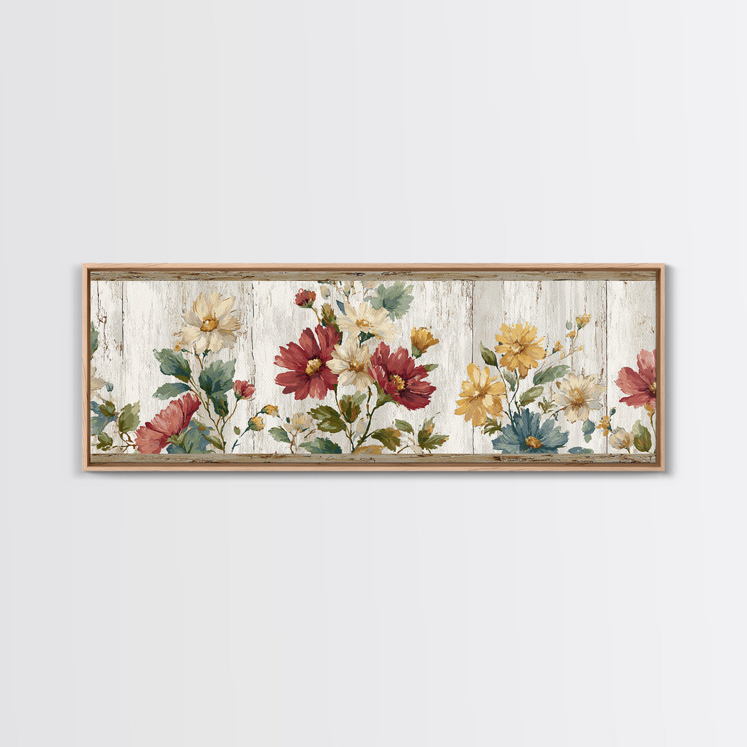 Weathered Boots with Wildflowers Tucked Inside Framed Canvas Print, Country Art, Landscape Wall Art, Farmhouse Decor, Country, COU-3x1-32