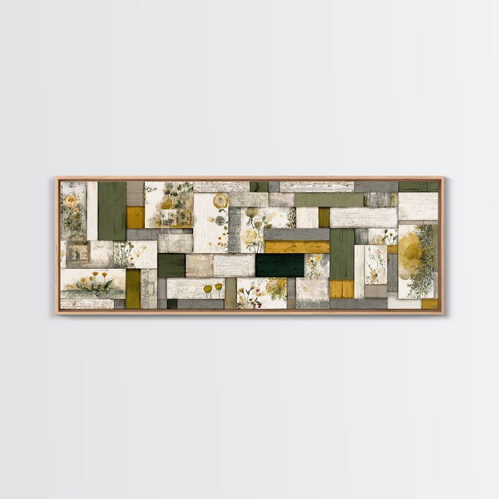 Quilt Geometric Folk Pattern Canvas Print, Country Art, Floral Wall Art, Farmhouse Decor, Abstract Art, Country, Fine Art Print, COU-3x1-4