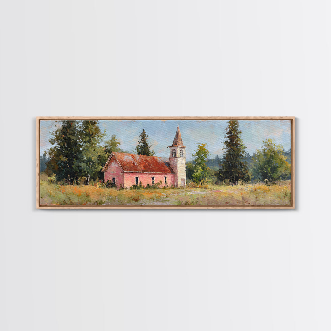 Country Church Steeple Beyond Trees Framed Canvas Print, Country Art, Wall Art, Farmhouse Decor, Fine Art, Country, COU-3x1-59