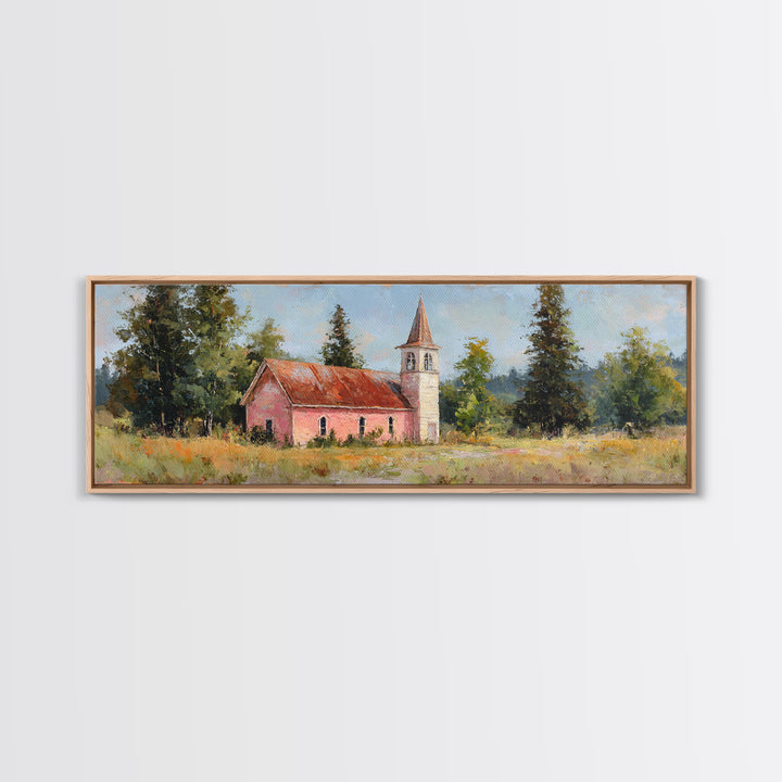 Country Church Steeple Beyond Trees Framed Canvas Print, Country Art, Wall Art, Farmhouse Decor, Fine Art, Country, COU-3x1-59