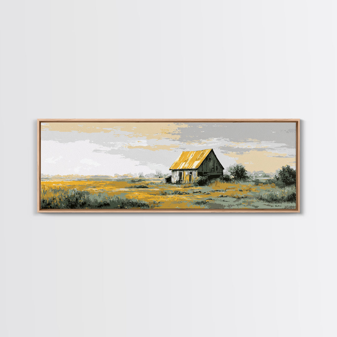 Rustic Barn Silhouette Framed Canvas Print, Country Art, Farmhouse Decor, Abstract Art, Country, Farmhouse Wall Decor, COU-3x1-67