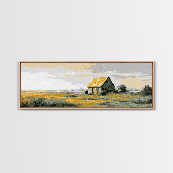 Rustic Barn Silhouette Framed Canvas Print, Country Art, Farmhouse Decor, Abstract Art, Country, Farmhouse Wall Decor, COU-3x1-67