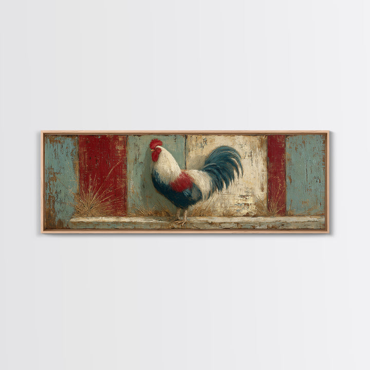 Rooster in Bold Folk Art Color Framed Canvas Print, Country Art, Eclectic Wall Art, Farmhouse Decor, Fine Art, Country, COU-3x1-69