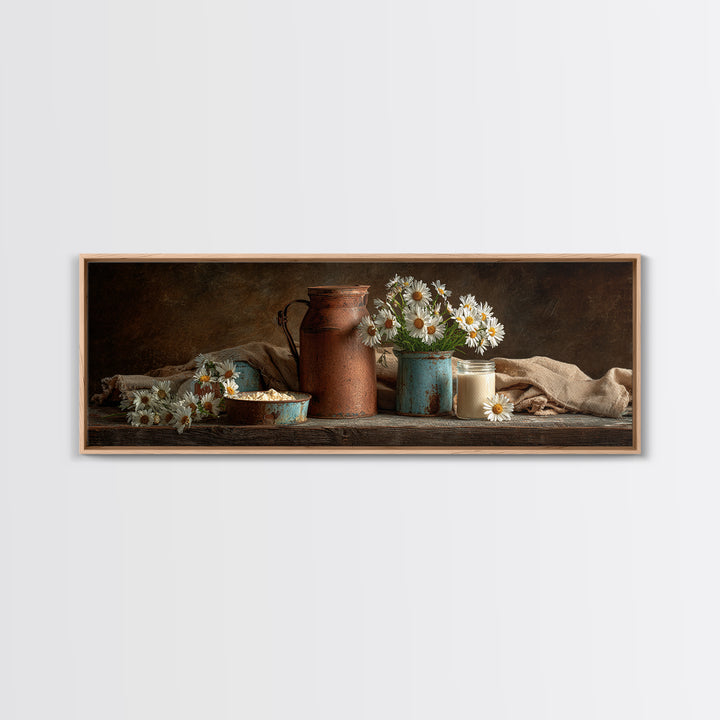 Milk Can and Daisies Rustic Still Life Framed Canvas Print, Country Art, Farmhouse Wall Decor, Farmhouse Decor, Country, COU-3x1-77