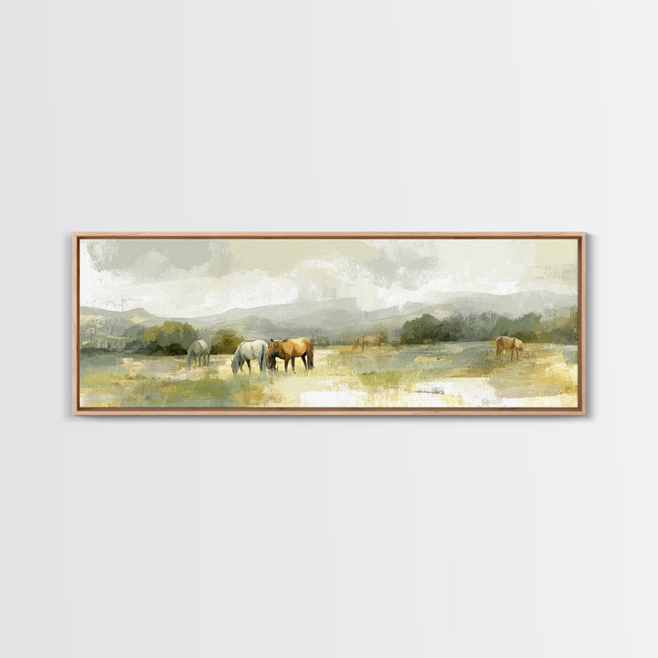 Rolling Pasture with Grazing Horses at Sunrise Canvas Print, Country Art, Landscape Wall Art, Farmhouse Decor, Country, COU-3x1-89