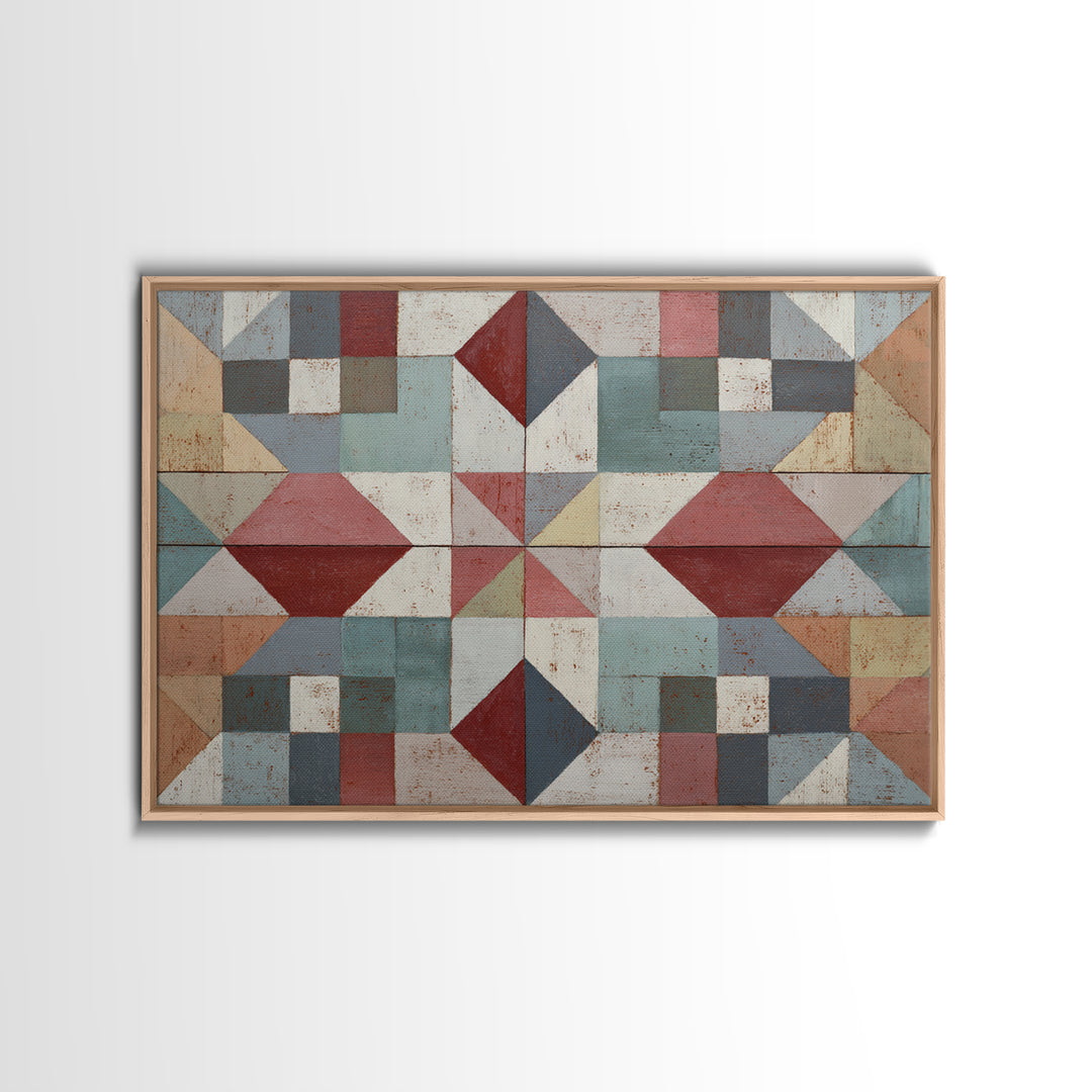 Quilt Geometric Folk Pattern Canvas Print, Country Art, Printable Art, Farmhouse Decor, Abstract Art, Country, French Country, COU-3x2-16
