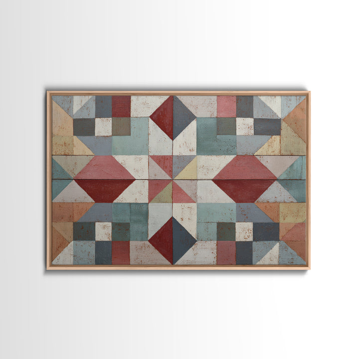 Quilt Geometric Folk Pattern Canvas Print, Country Art, Printable Art, Farmhouse Decor, Abstract Art, Country, French Country, COU-3x2-16