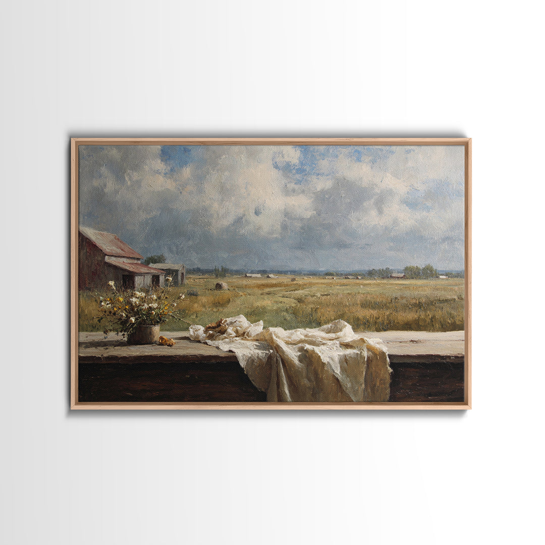 Cornfield under Dramatic Summer Clouds Canvas Print, Country Art, Oil Painting, Farmhouse Decor, Country, Digital Art Prints, COU-3x2-22