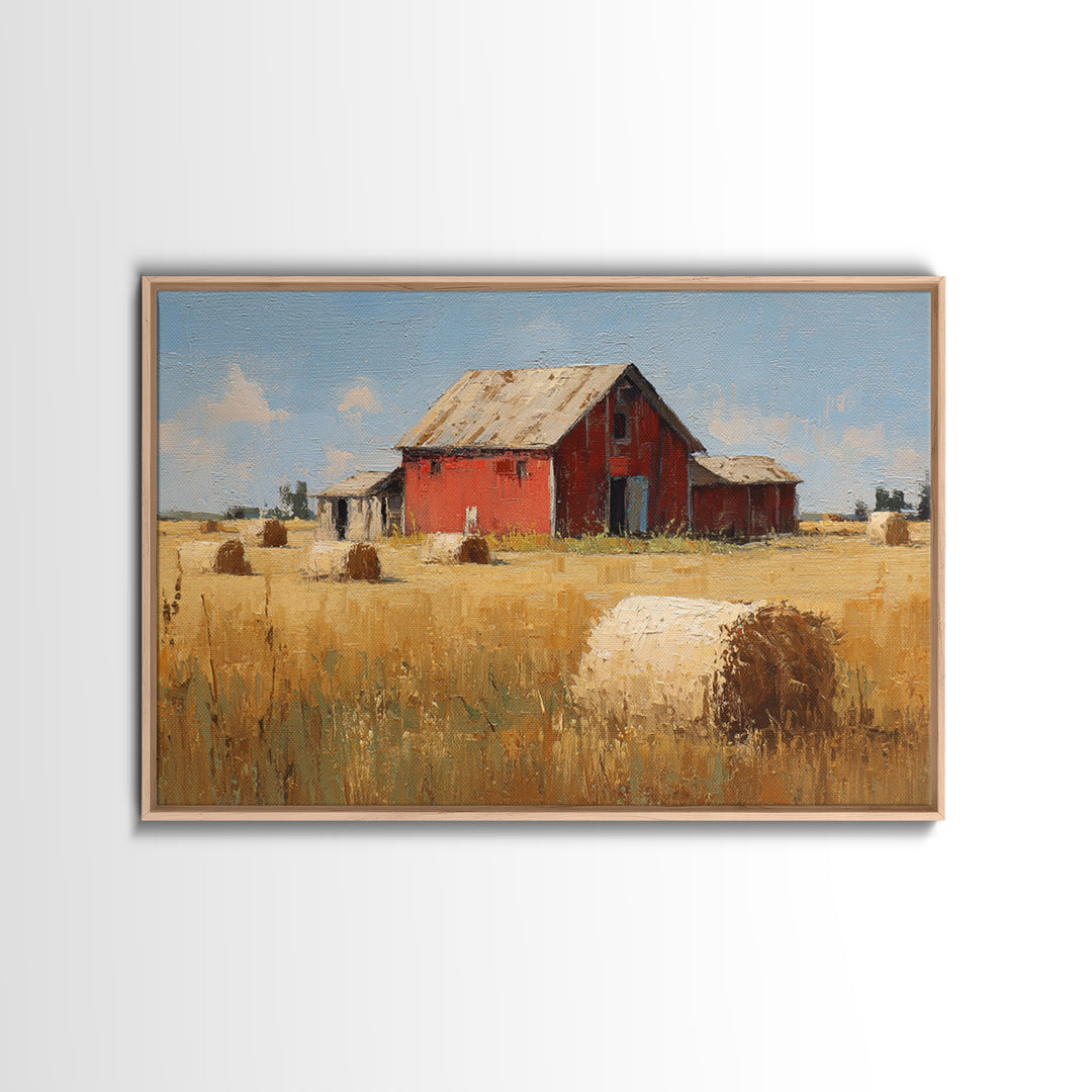 Hay Bales in Late Afternoon Sun Framed Canvas Print, Country Art, Farmhouse Decor, Fine Art, Country, Gallery Wall Art, COU-3x2-24