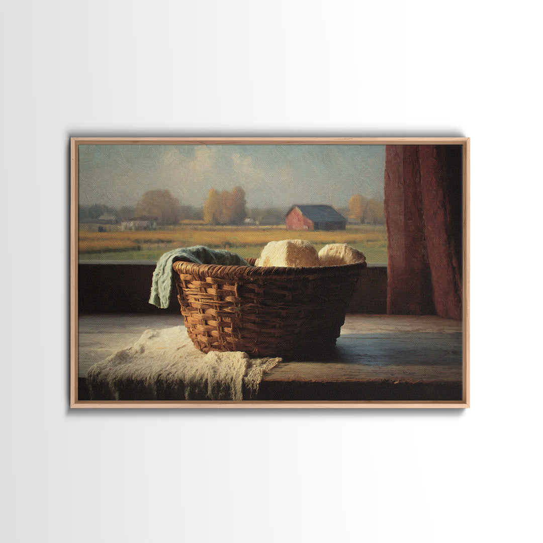 Blackberry Basket with Linen Cloth Framed Canvas Print, Country Art, Watercolor Painting, Farmhouse Decor, Fine Art, Country, COU-3x2-25